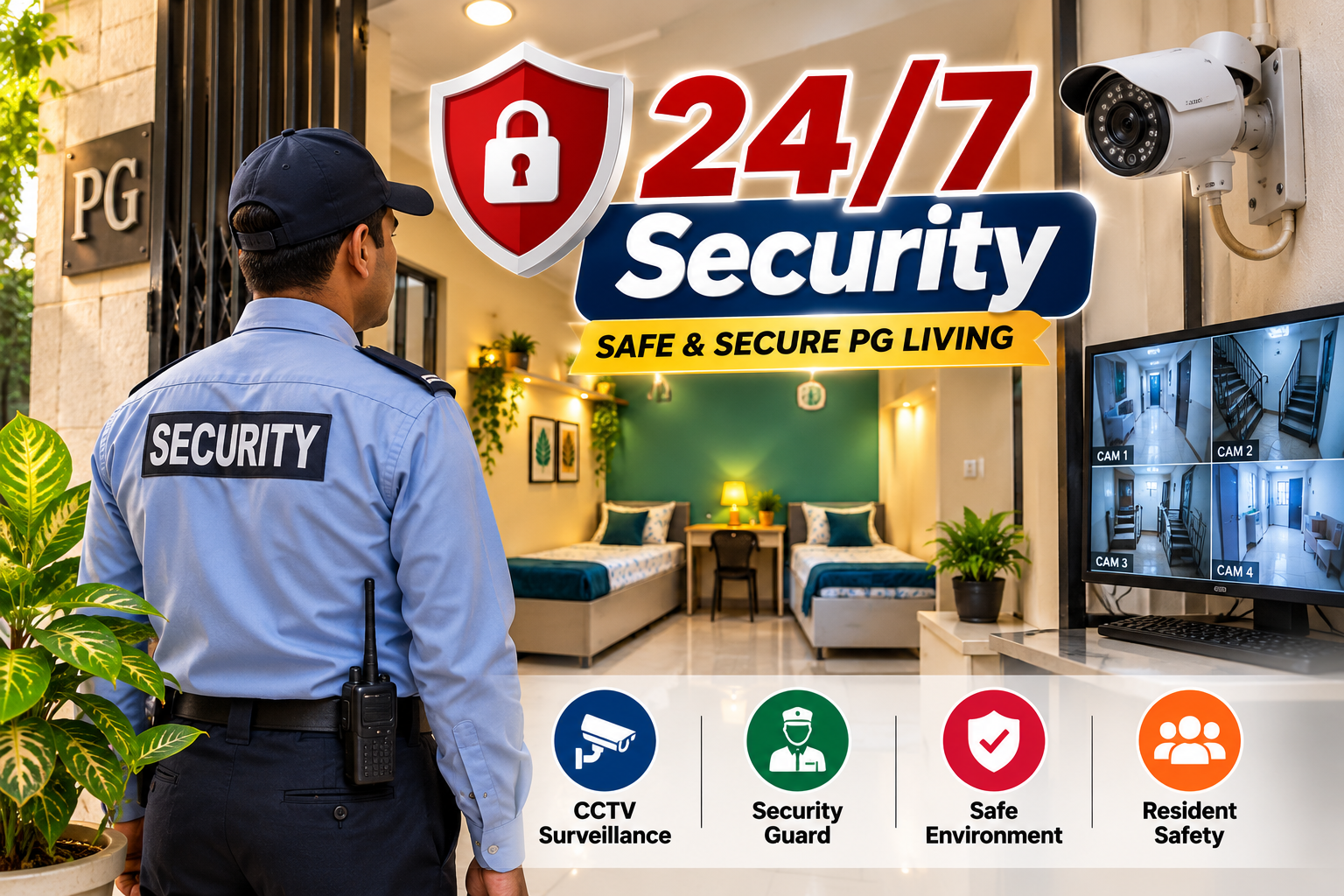 Security professional at residential entrance